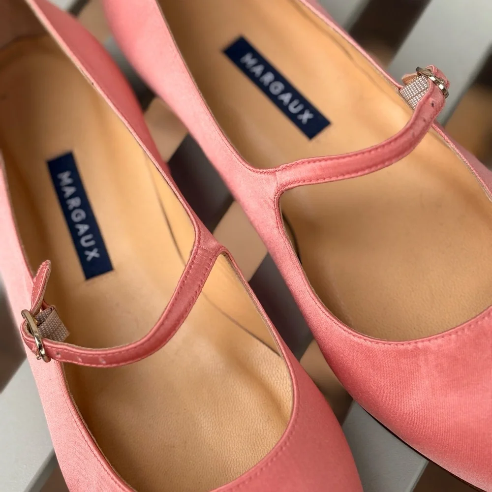 Margaux Pink Satin Mary Jane Flats - Picture 4 of 6